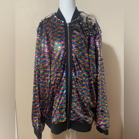 Abercrombie & Fitch Other - Abercrombie & Fitch Sequin Bomber Coat Jacket Rainbow size XL/XXL